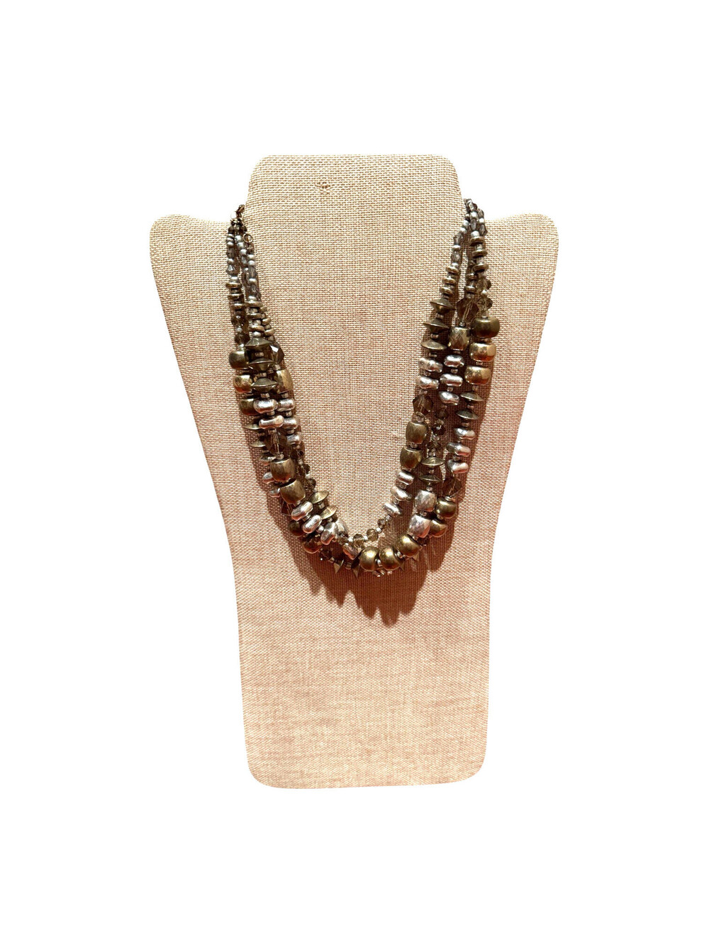 Triple Strand Silver Tone Gold Tone Beaded Necklace Layered custom jewelry